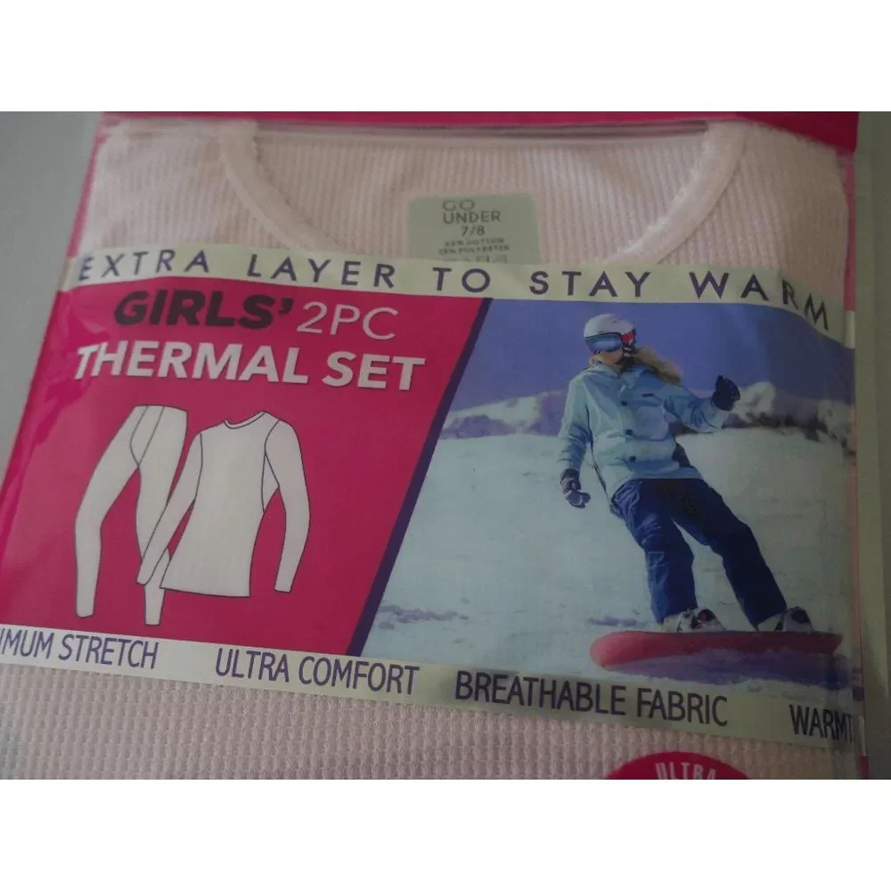 GO UNDER Girls 2PC Thermal Set PINK Base Layer Ultra-Soft Size M 7/8